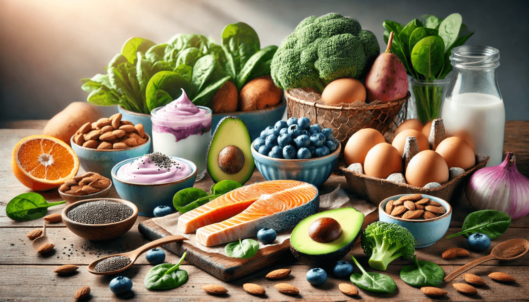 10 sveikiausių maisto produktų, įskaitant avokadus, lašišą, mėlynes, špinatus ir graikišką jogurtą.