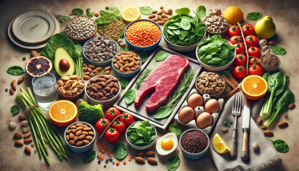 Geležies turintys gyvulinės ir augalinės kilmės maisto produktai, padedantys atstatyti geležies kiekį.