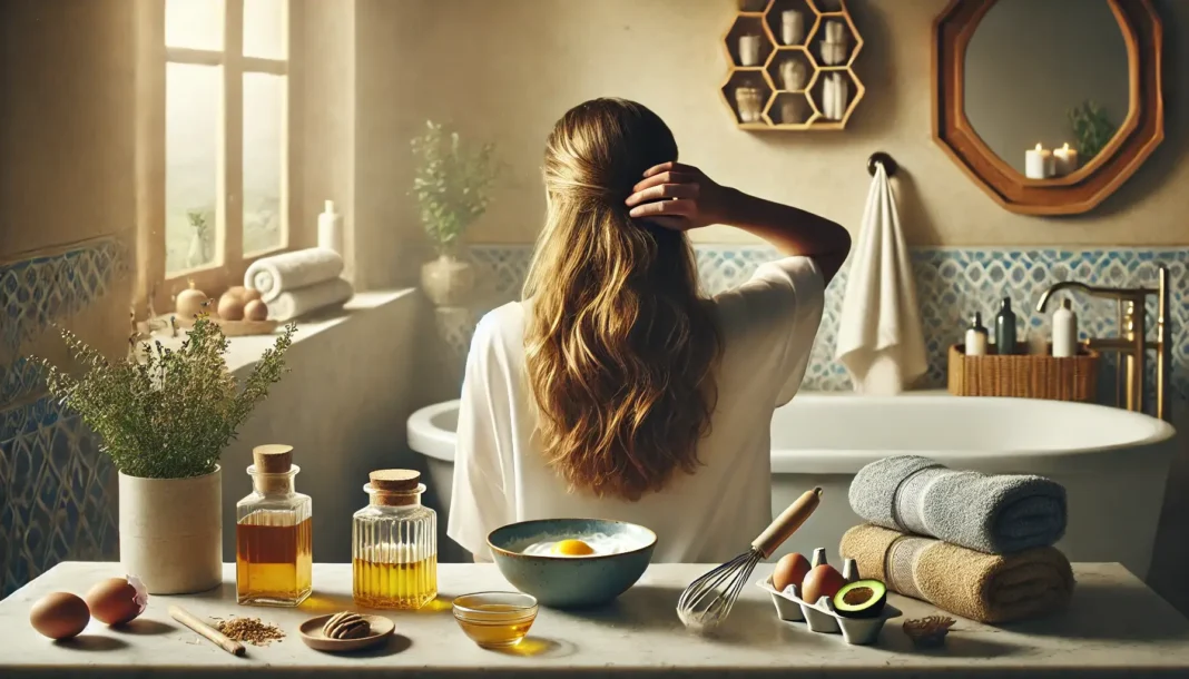 Plaukų stiprinimo procedūros atliekamos namuose naudojant natūralius ingredientus.