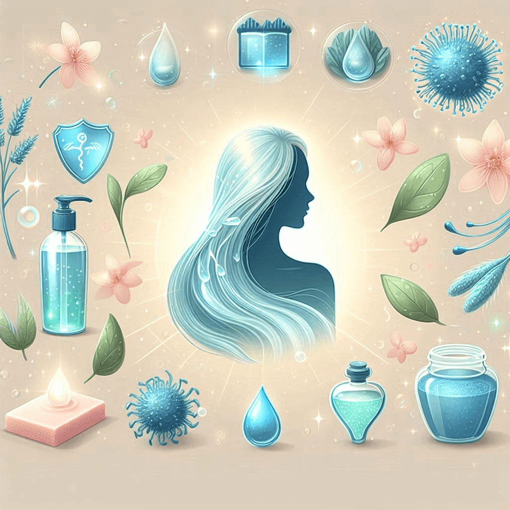 Čemeryčių vandens nauda plaukams ir odai su vizualinėmis ikonų iliustracijomis.