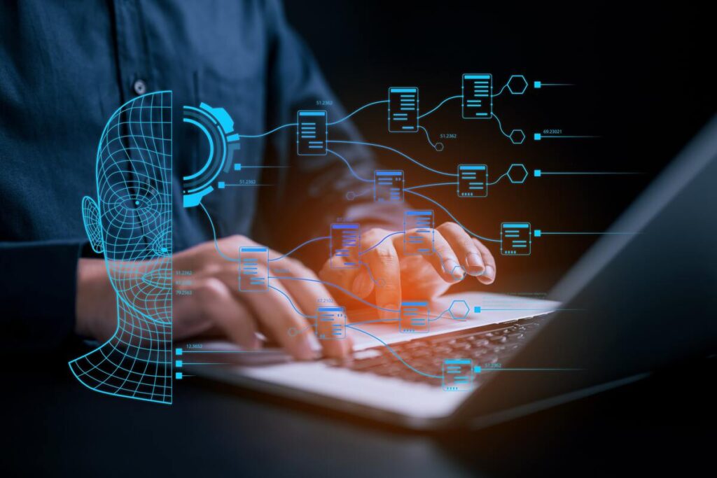 smegenys prieš mirtį – mokslininkas analizuoja duomenis kompiuteryje, tiriant smegenų veiklą ir sąmonės aktyvumą.