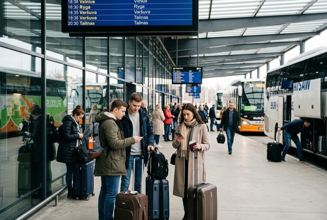 keleivių pervežimas mikroautobusais – tarptautinė keleivių kelionė autobusų stotyje